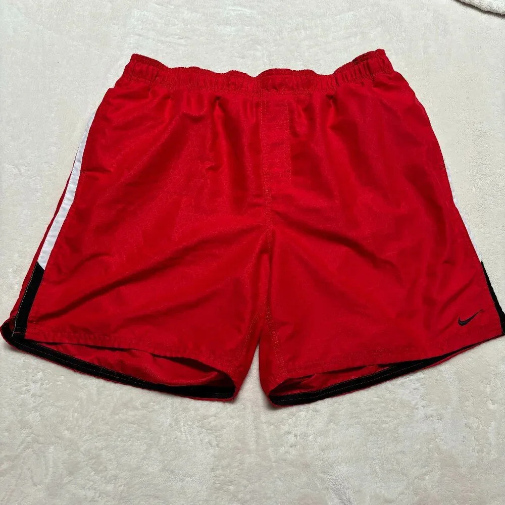 Nike Mens Swim Athletic‎ Shorts XL Geometric Lined Red 6" Inseam Workout Beach